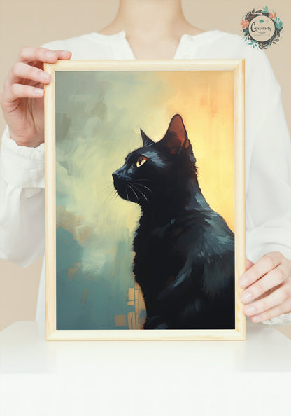 Black Cat Fine Art Print - Unframed - Matte Paper - Colourful wall art by Canvasity Crafts