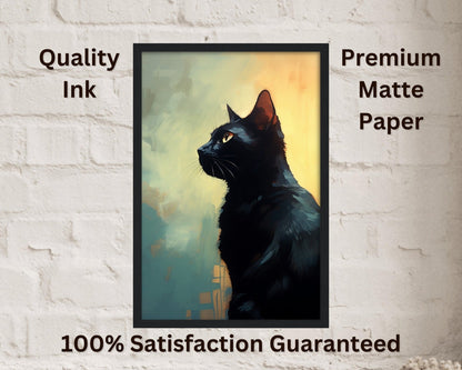 Black Cat Fine Art Print - Unframed - Matte Paper - Colourful wall art by Canvasity Crafts