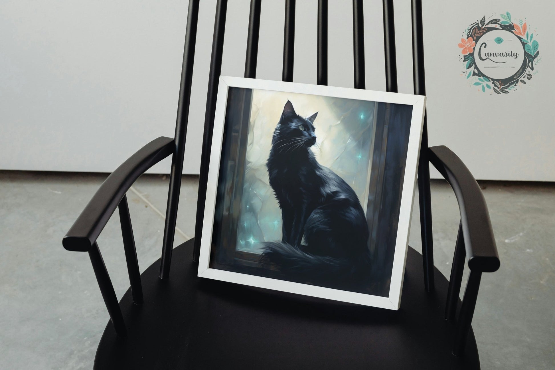 Black Cat in the window at night - Unframed Print - Matte Paper - Colourful wall art by Canvasity Crafts