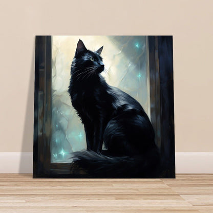 Black Cat in the window at night - Unframed Print - Matte Paper - Colourful wall art by Canvasity Crafts