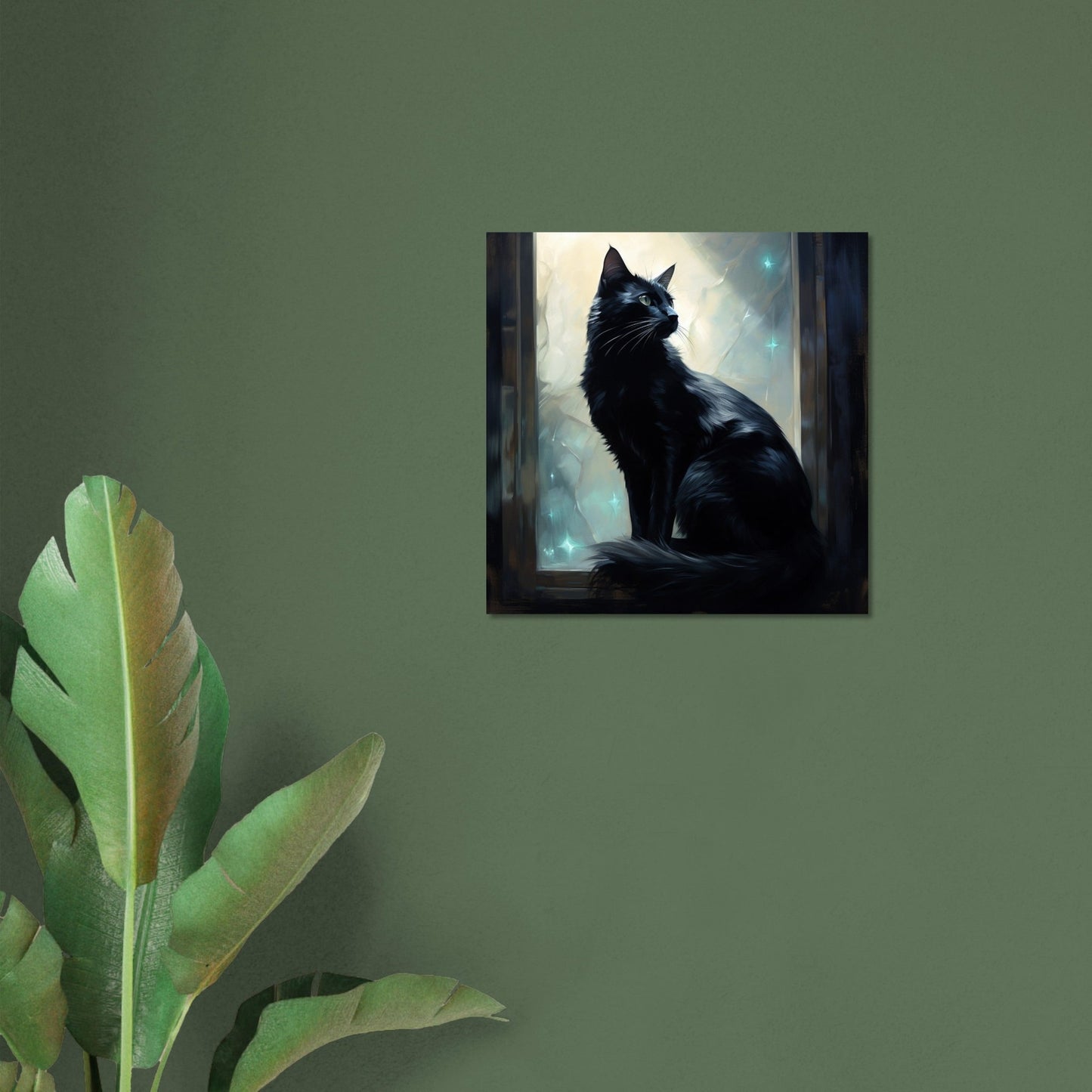 Black Cat in the window at night - Unframed Print - Matte Paper - Colourful wall art by Canvasity Crafts