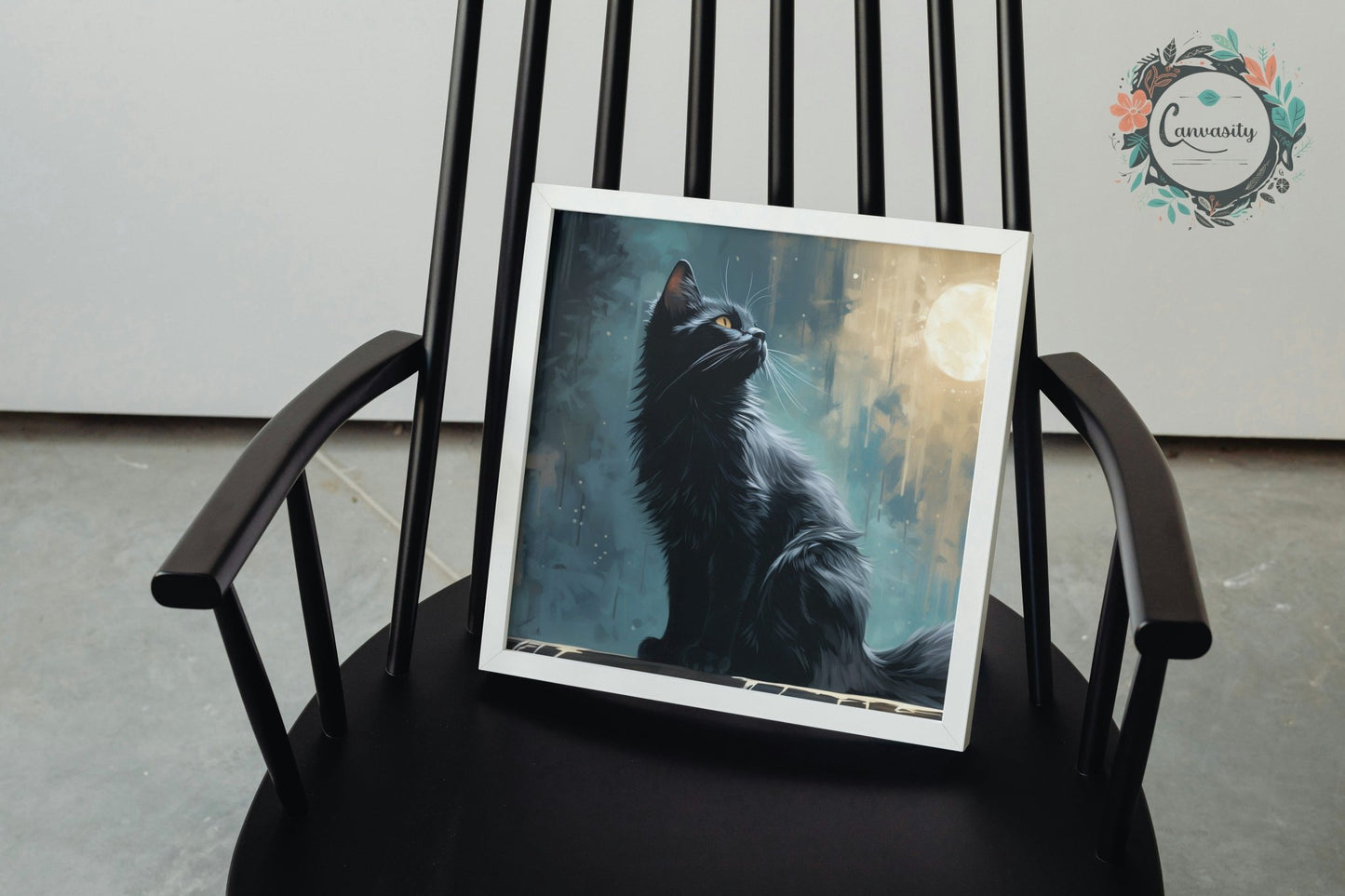 Black Kitten in the Moonlight - Unframed Print - Matte Paper - Colourful wall art by Canvasity Crafts