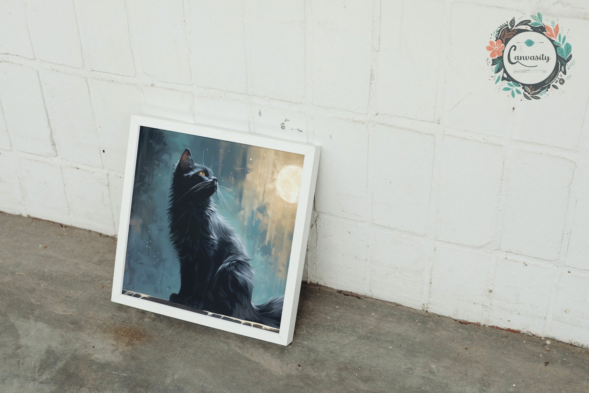 Black Kitten in the Moonlight - Unframed Print - Matte Paper - Colourful wall art by Canvasity Crafts