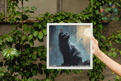 Black Kitten in the Moonlight - Unframed Print - Matte Paper - Colourful wall art by Canvasity Crafts