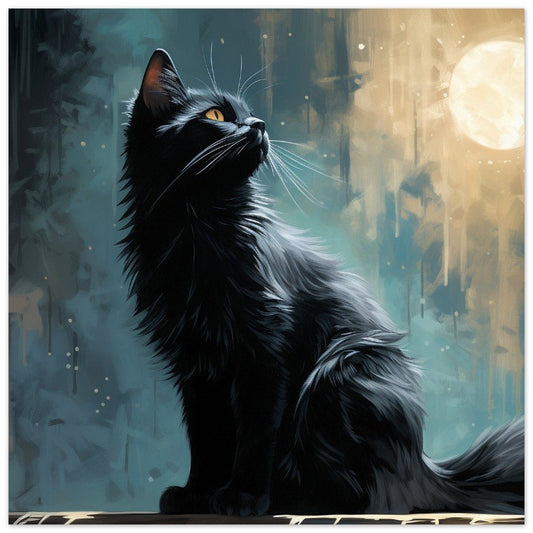 Black Kitten in the Moonlight - Unframed Print - Matte Paper - Colourful wall art by Canvasity Crafts