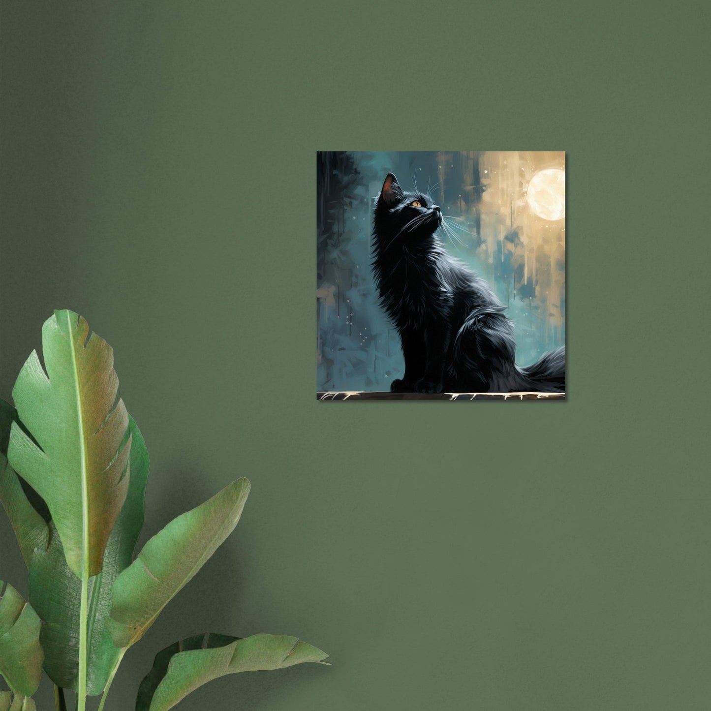 Black Kitten in the Moonlight - Unframed Print - Matte Paper - Colourful wall art by Canvasity Crafts