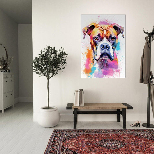 Boxer Dog Poster with Free Delivery! Colorful Watercolor Nursery Young Pup Poster Print Wall Art Gift for Dog Lovers, Boxer Mom, Dad - Posters - Colourful wall art by Canvasity Crafts