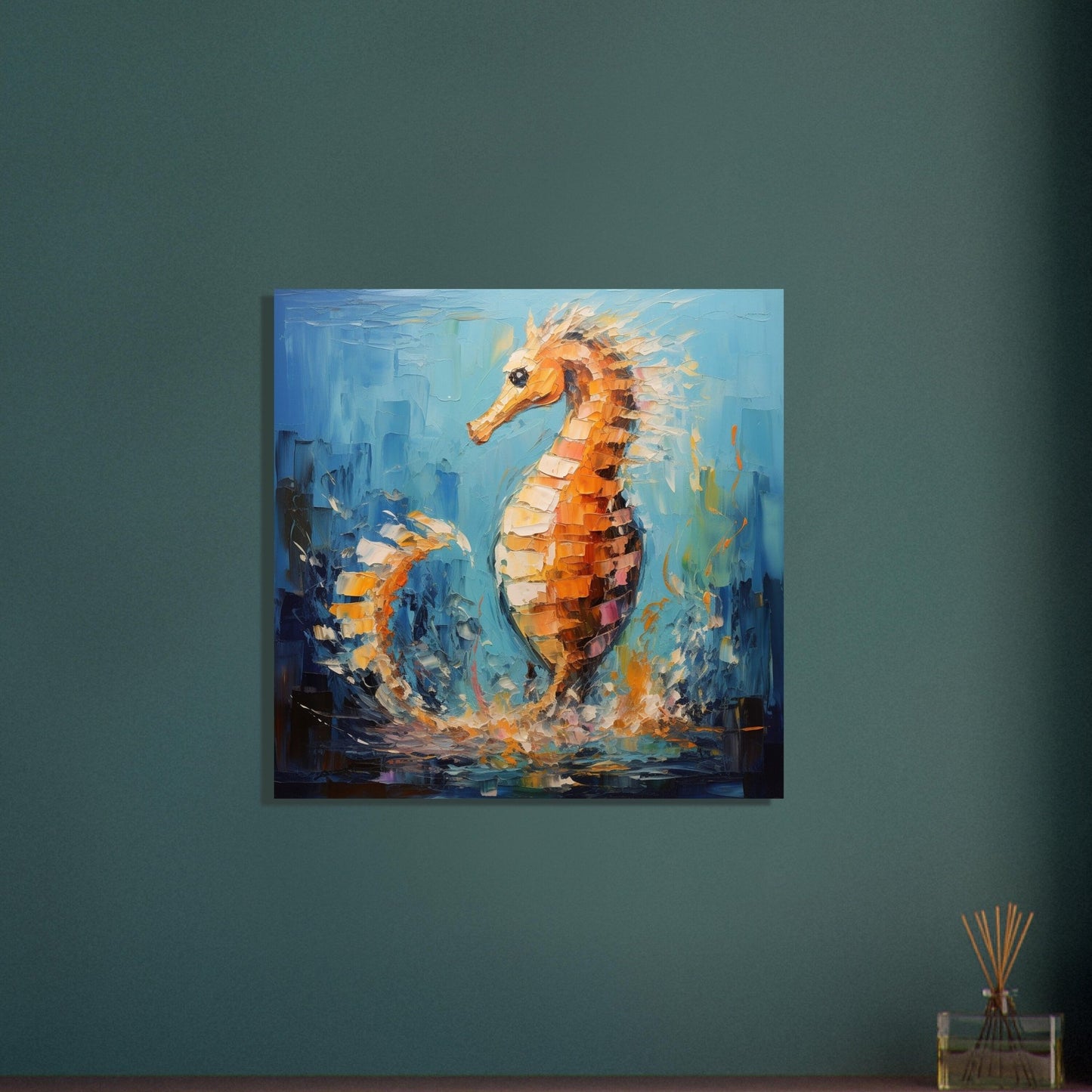 Bronze Seahorse Print, Colourful Pallet Knife Sea Horse Painting Poster, Rainbow Sealife Wall Art, Nautical Gift, Coastal Seaside Picture - Posters - Colourful wall art by Canvasity Crafts