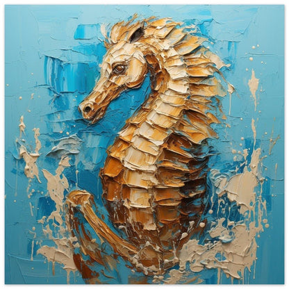 Bronze Seahorse Print, Colourful Pallet Knife Sea Horse Painting Poster, Rainbow Sealife Wall Art, Nautical Gift, Coastal Seaside Picture - Posters - Colourful wall art by Canvasity Crafts