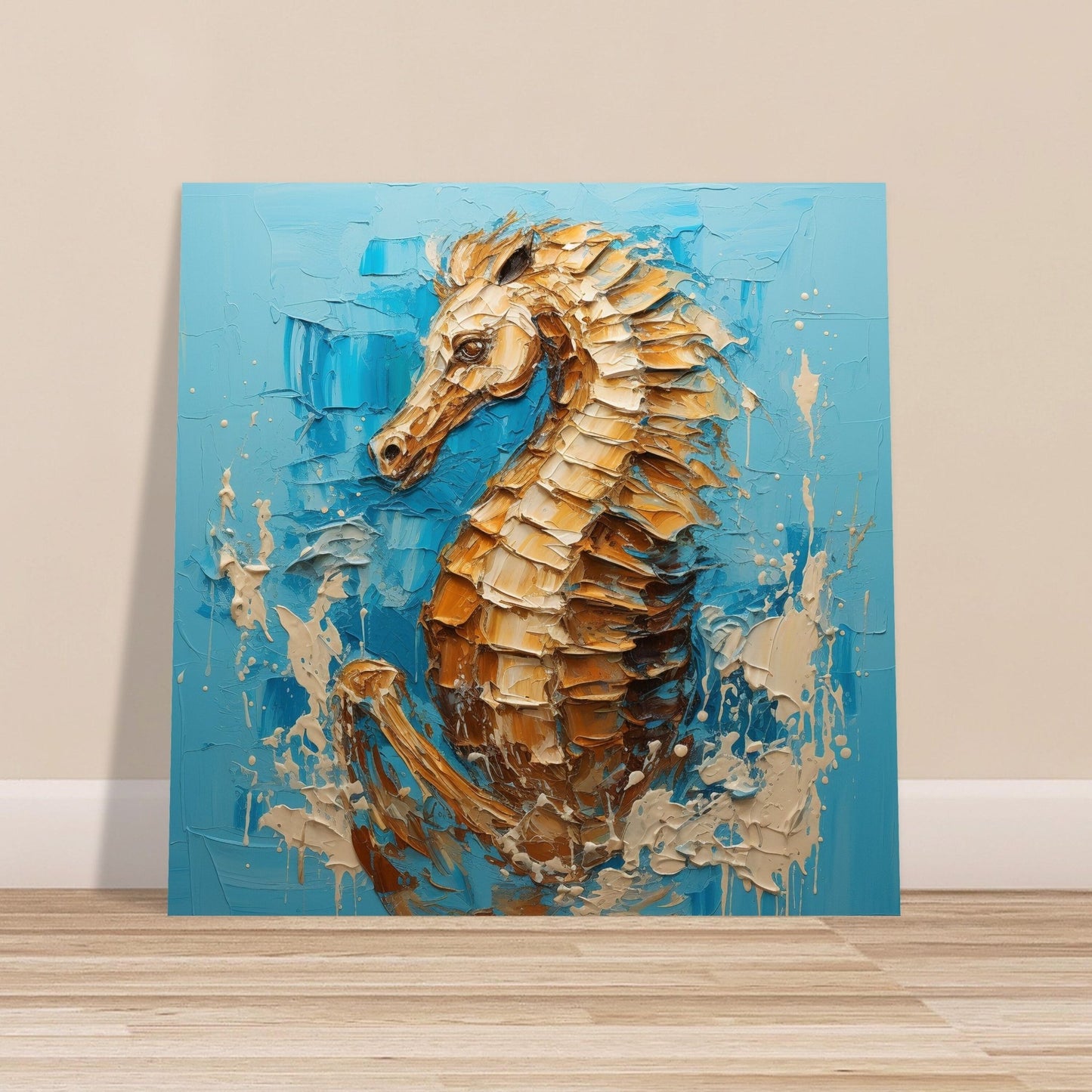 Bronze Seahorse Print, Colourful Pallet Knife Sea Horse Painting Poster, Rainbow Sealife Wall Art, Nautical Gift, Coastal Seaside Picture - Posters - Colourful wall art by Canvasity Crafts