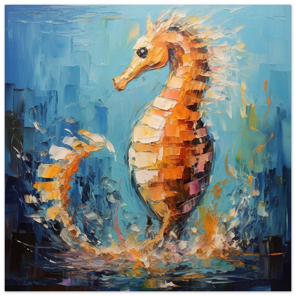 Bronze Seahorse Print, Colourful Pallet Knife Sea Horse Painting Poster, Rainbow Sealife Wall Art, Nautical Gift, Coastal Seaside Picture - Posters - Colourful wall art by Canvasity Crafts