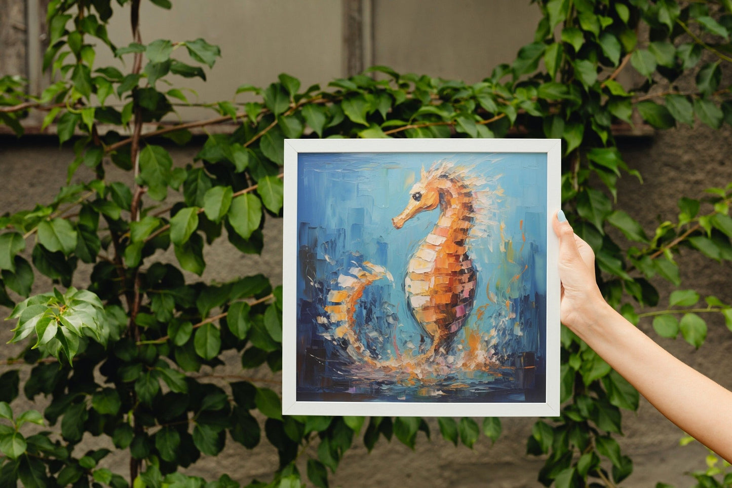 Bronze Seahorse Print, Colourful Pallet Knife Sea Horse Painting Poster, Rainbow Sealife Wall Art, Nautical Gift, Coastal Seaside Picture - Posters - Colourful wall art by Canvasity Crafts