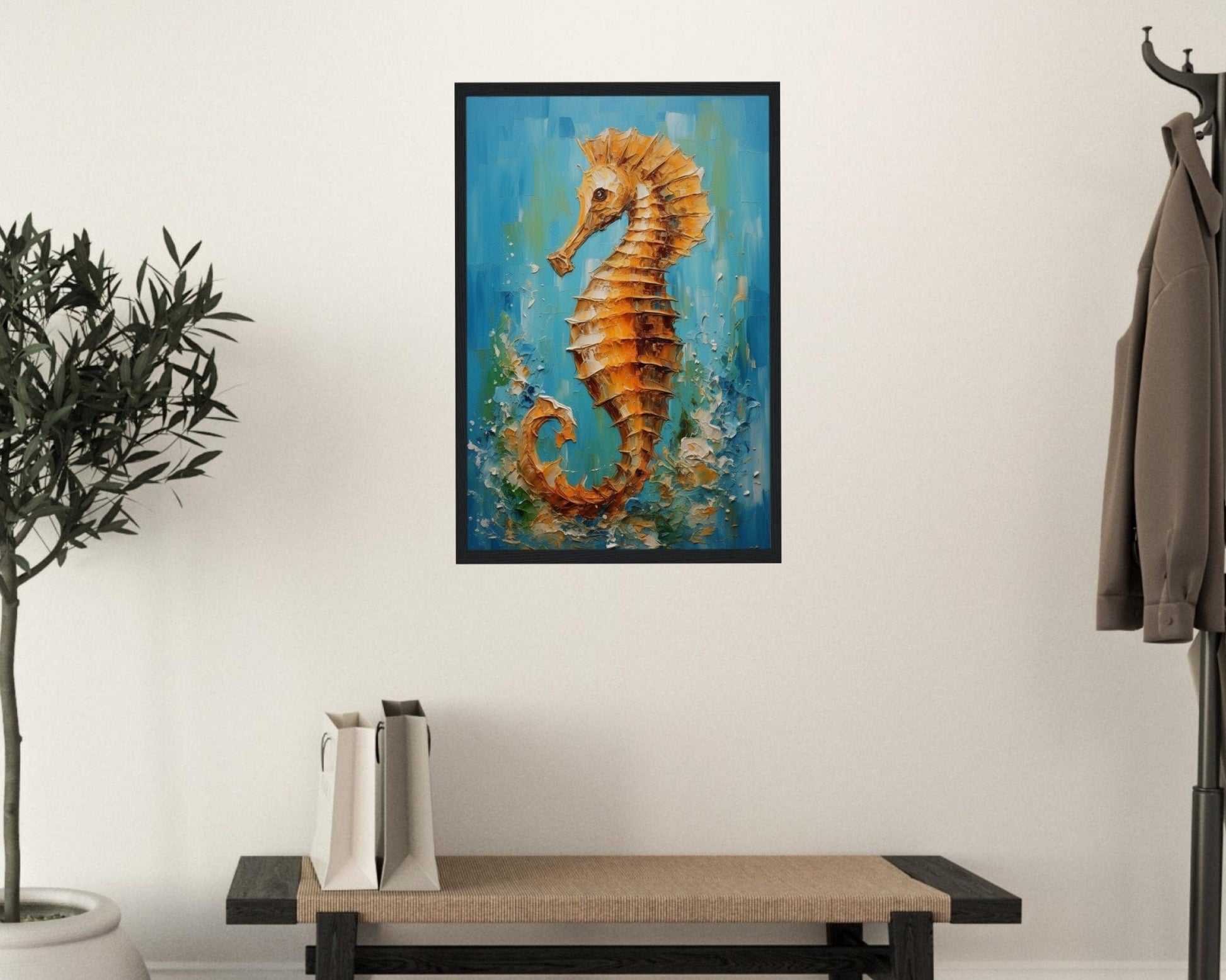 Bronze Seahorse Print, Colourful Pallet Knife Sea Horse Painting Poster, Rainbow Sealife Wall Art, Nautical Gift, Coastal Seaside Picture - Posters - Colourful wall art by Canvasity Crafts