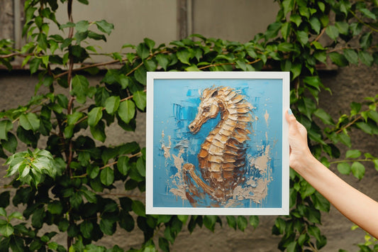 Bronze Seahorse Print, Colourful Pallet Knife Sea Horse Painting Poster, Rainbow Sealife Wall Art, Nautical Gift, Coastal Seaside Picture - Posters - Colourful wall art by Canvasity Crafts