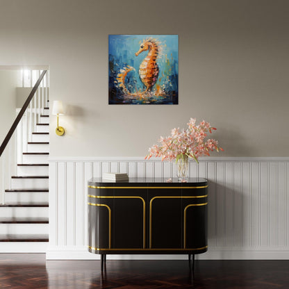 Bronze Seahorse Print, Colourful Pallet Knife Sea Horse Painting Poster, Rainbow Sealife Wall Art, Nautical Gift, Coastal Seaside Picture - Posters - Colourful wall art by Canvasity Crafts