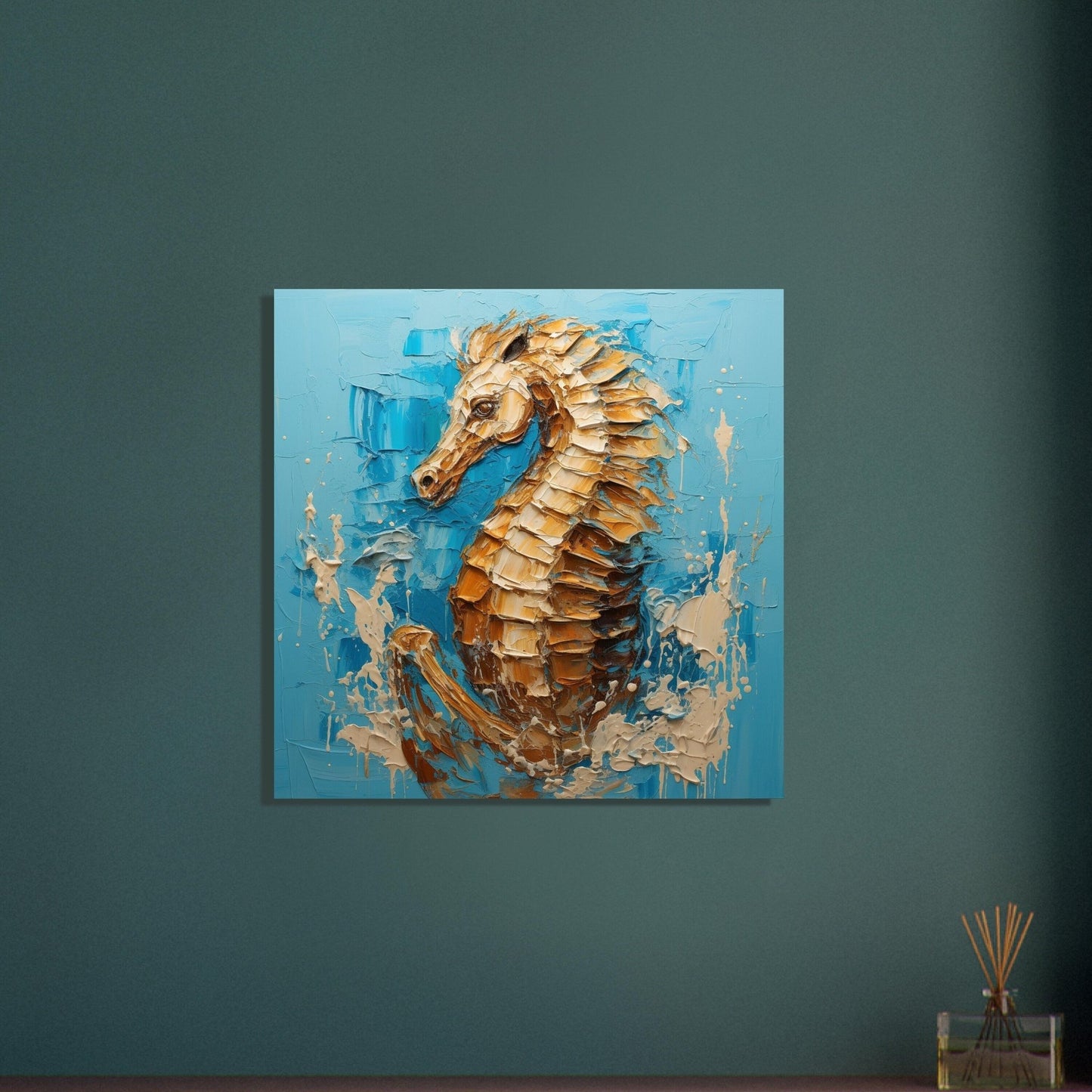 Bronze Seahorse Print, Colourful Pallet Knife Sea Horse Painting Poster, Rainbow Sealife Wall Art, Nautical Gift, Coastal Seaside Picture - Posters - Colourful wall art by Canvasity Crafts