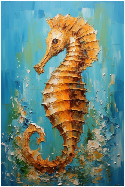 Bronze Seahorse Print, Colourful Pallet Knife Sea Horse Painting Poster, Rainbow Sealife Wall Art, Nautical Gift, Coastal Seaside Picture - Posters - Colourful wall art by Canvasity Crafts