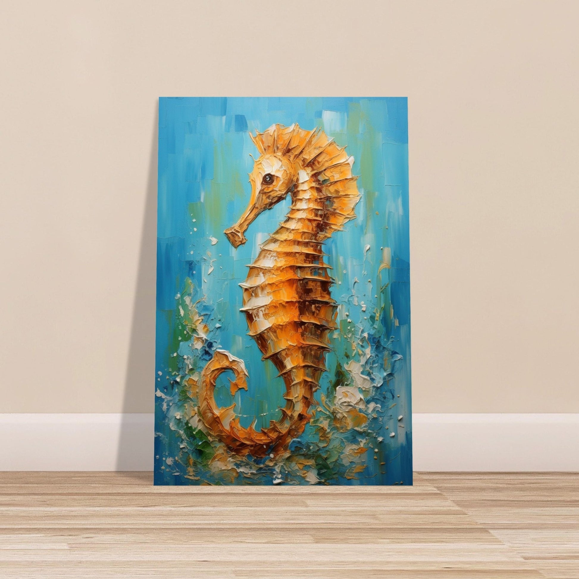 Bronze Seahorse Print, Colourful Pallet Knife Sea Horse Painting Poster, Rainbow Sealife Wall Art, Nautical Gift, Coastal Seaside Picture - Posters - Colourful wall art by Canvasity Crafts