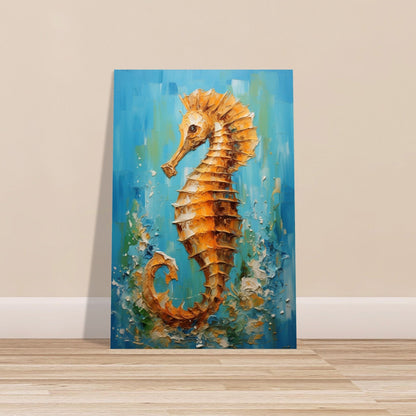 Bronze Seahorse Print, Colourful Pallet Knife Sea Horse Painting Poster, Rainbow Sealife Wall Art, Nautical Gift, Coastal Seaside Picture - Posters - Colourful wall art by Canvasity Crafts