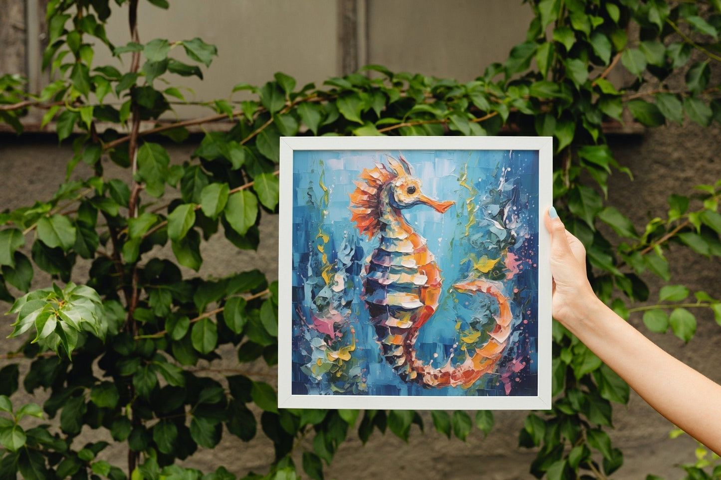 Bronze Seahorse Print Poster, Colourful Pallet Knife Sea Horse Painting, Rainbow Sealife Wall Art, Nautical Gift, Coastal Seaside Picture - Posters - Colourful wall art by Canvasity Crafts