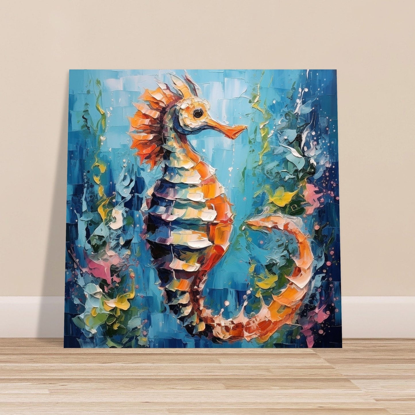 Bronze Seahorse Print Poster, Colourful Pallet Knife Sea Horse Painting, Rainbow Sealife Wall Art, Nautical Gift, Coastal Seaside Picture - Posters - Colourful wall art by Canvasity Crafts