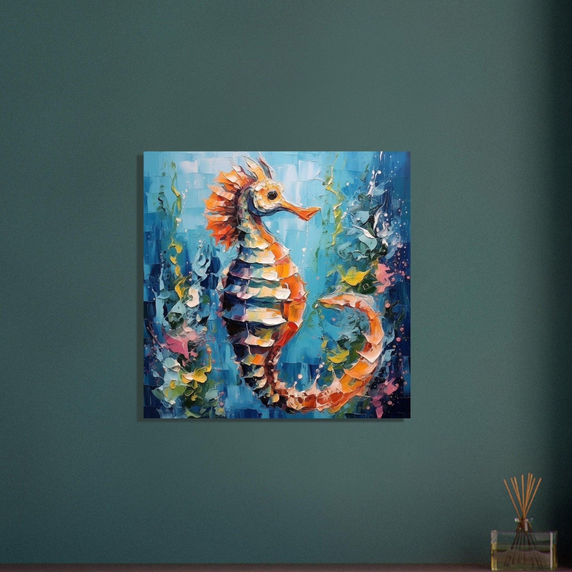 Bronze Seahorse Print Poster, Colourful Pallet Knife Sea Horse Painting, Rainbow Sealife Wall Art, Nautical Gift, Coastal Seaside Picture - Posters - Colourful wall art by Canvasity Crafts