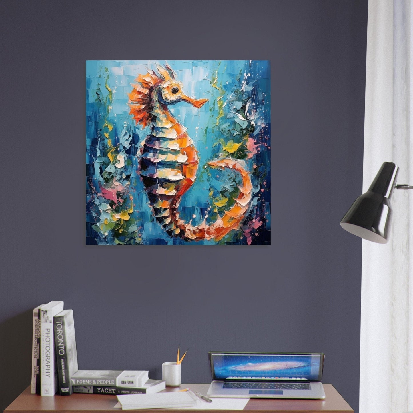 Bronze Seahorse Print Poster, Colourful Pallet Knife Sea Horse Painting, Rainbow Sealife Wall Art, Nautical Gift, Coastal Seaside Picture - Posters - Colourful wall art by Canvasity Crafts