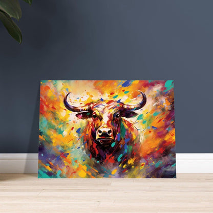 Bull Charging Through Colourful Mist Print - Unframed - Matte Paper - Colourful wall art by Canvasity Crafts