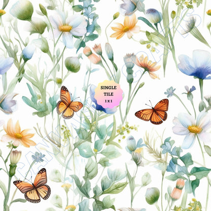 Butterfly Flowers Seamless Digital Paper Pack - Summer Floral Pattern | Butterflies | Scrapbook Paper | Tumbler Sublimation | Repeating - Seamless Designs - Colourful wall art by Canvasity Crafts