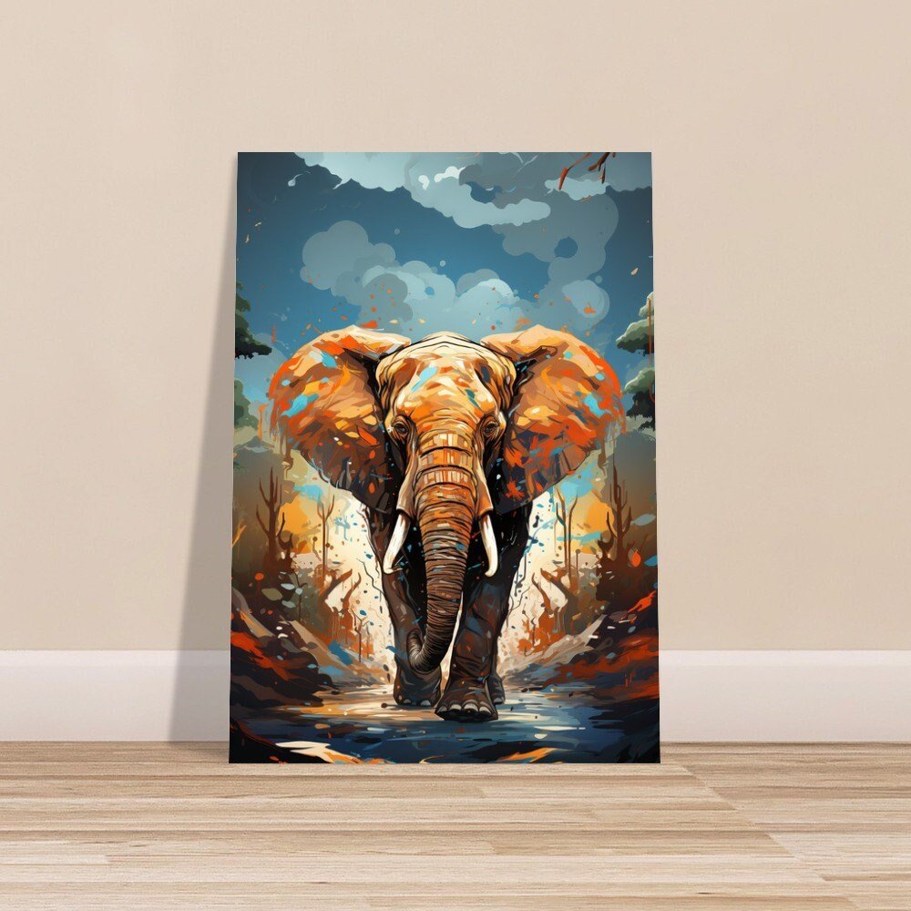 Charging African Bull Elephant - Incredible Unframed Print - Wildlife Animal Wall Art, Nature Savanna, Safari Oil Painting Gift - Posters - Colourful wall art by Canvasity Crafts