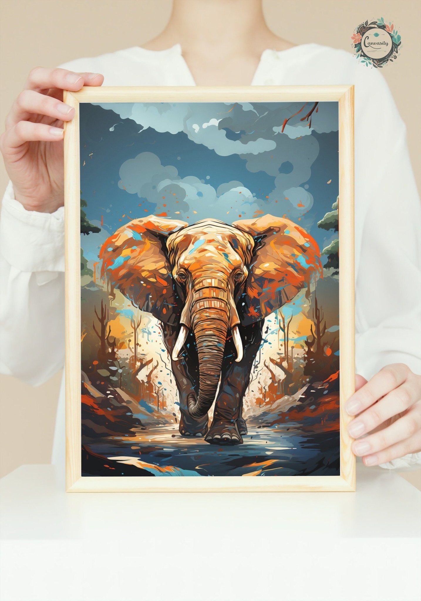 Charging African Bull Elephant - Incredible Unframed Print - Wildlife Animal Wall Art, Nature Savanna, Safari Oil Painting Gift - Posters - Colourful wall art by Canvasity Crafts