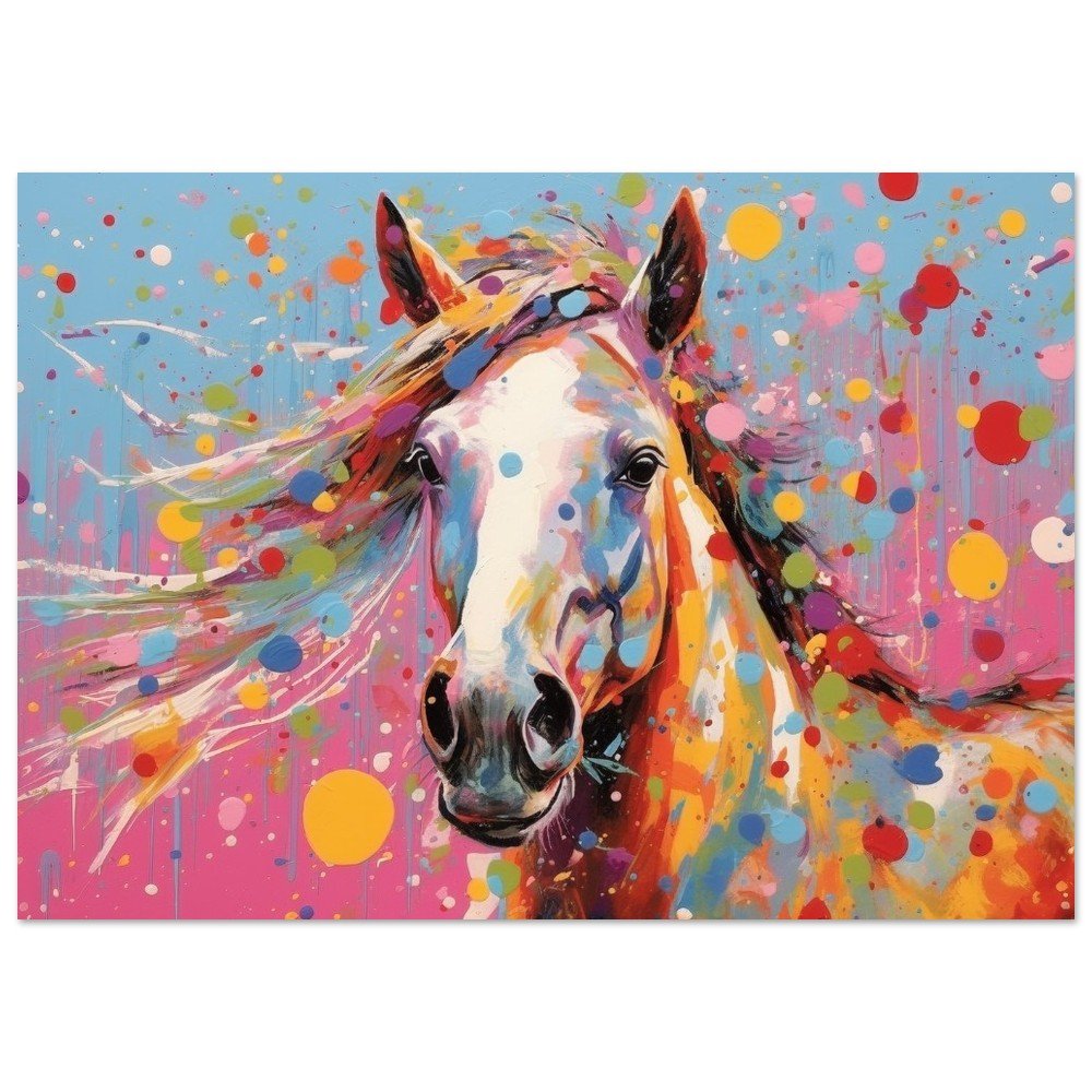 Colorful Horse Splatter Painting - Unframed Print - Matte Paper - Colourful wall art by Canvasity Crafts