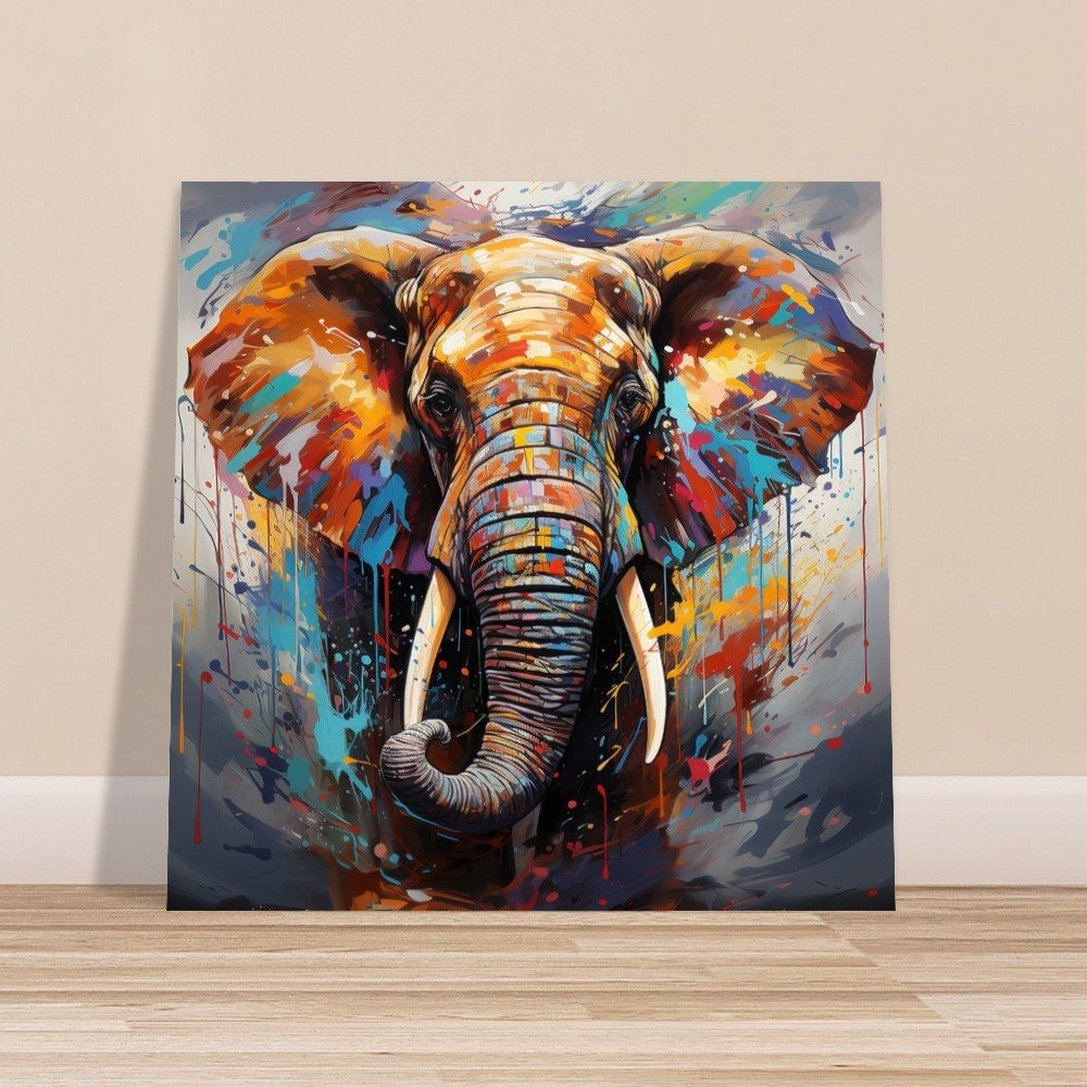 Colourful African Bull Elephant - Unframed Print - Wildlife Animal Wall Art for Nature Enthusiasts, Savanna, Safari Oil Painting Gift - Posters - Colourful wall art by Canvasity Crafts