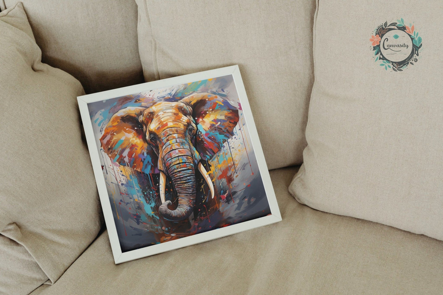 Colourful African Bull Elephant - Unframed Print - Wildlife Animal Wall Art for Nature Enthusiasts, Savanna, Safari Oil Painting Gift - Posters - Colourful wall art by Canvasity Crafts