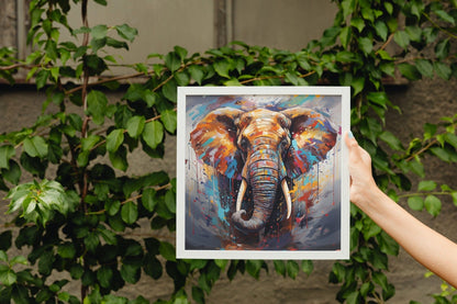 Colourful African Bull Elephant - Unframed Print - Wildlife Animal Wall Art for Nature Enthusiasts, Savanna, Safari Oil Painting Gift - Posters - Colourful wall art by Canvasity Crafts