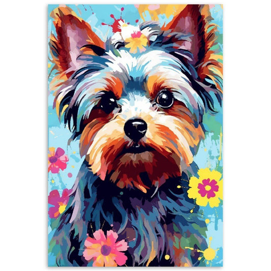 Colourful Yorkshire Terrier Poster Print. Watercolour Flowers Painting, Rainbow Animal Wall Art Gift for Yorkie Mom, Dad. Abstract colorful - Posters - Colourful wall art by Canvasity Crafts