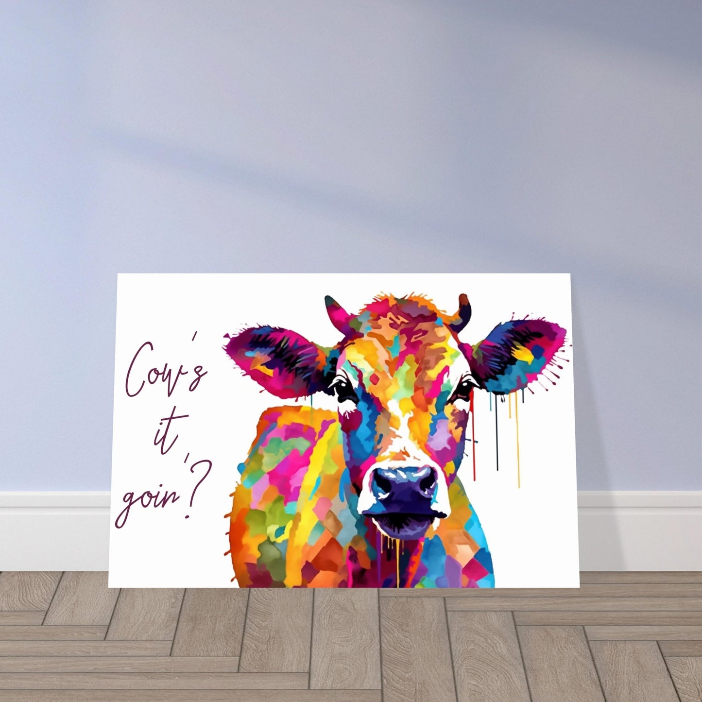 Cow's it goin'? Abstract Geometric Cow Print - Unframed - Matte Paper - Colourful wall art by Canvasity Crafts