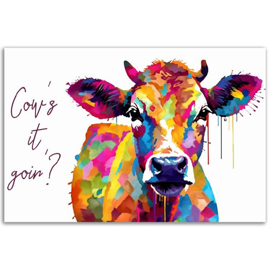 Cow's it goin'? Abstract Geometric Cow Print - Unframed - Matte Paper - Colourful wall art by Canvasity Crafts