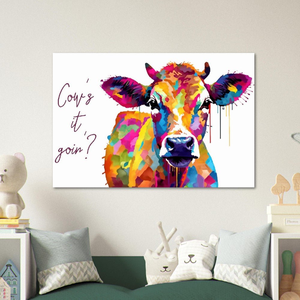 Cow's it goin'? Abstract Geometric Cow Print - Unframed - Matte Paper - Colourful wall art by Canvasity Crafts