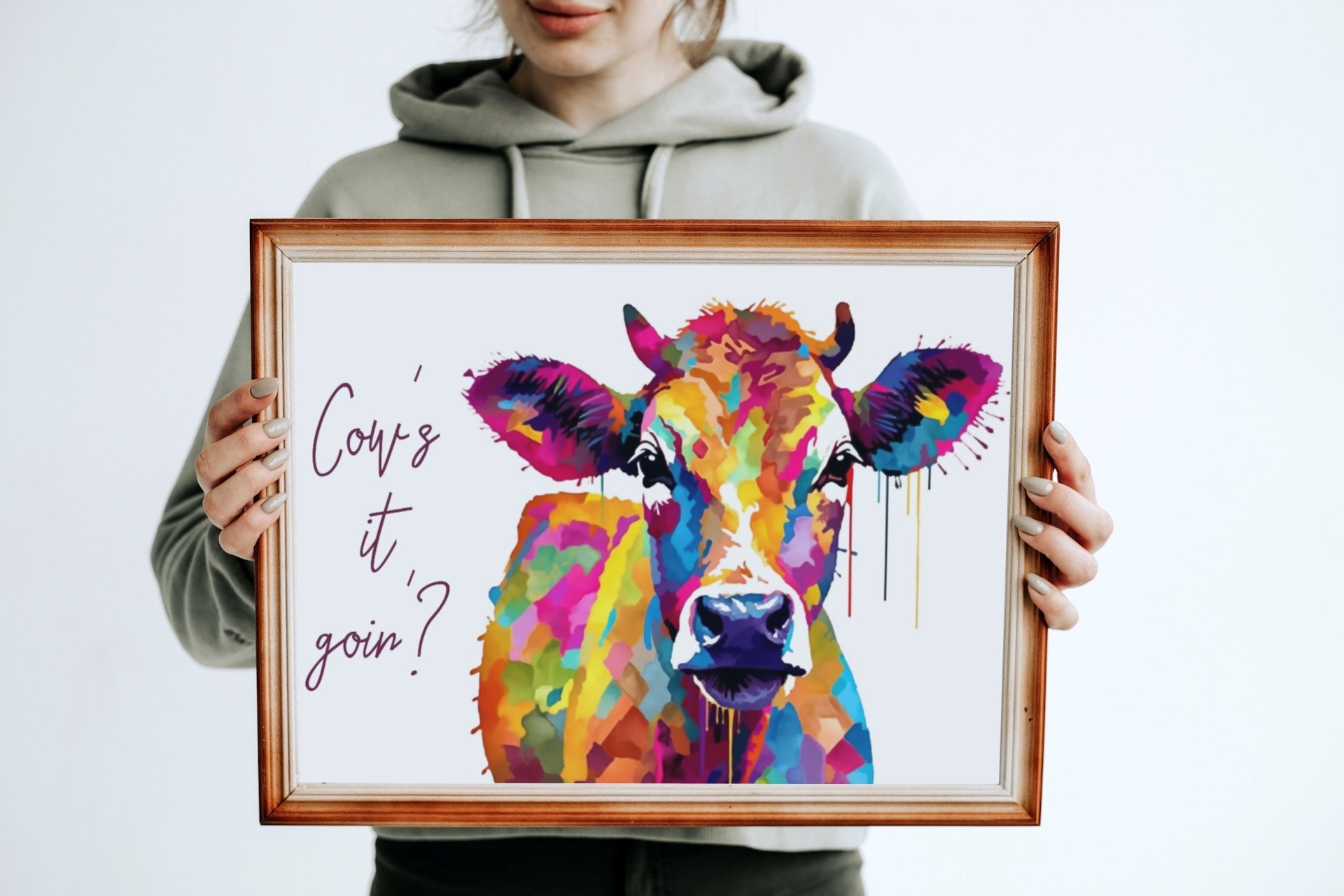 Cow's it goin'? Abstract Geometric Cow Print - Unframed - Matte Paper - Colourful wall art by Canvasity Crafts