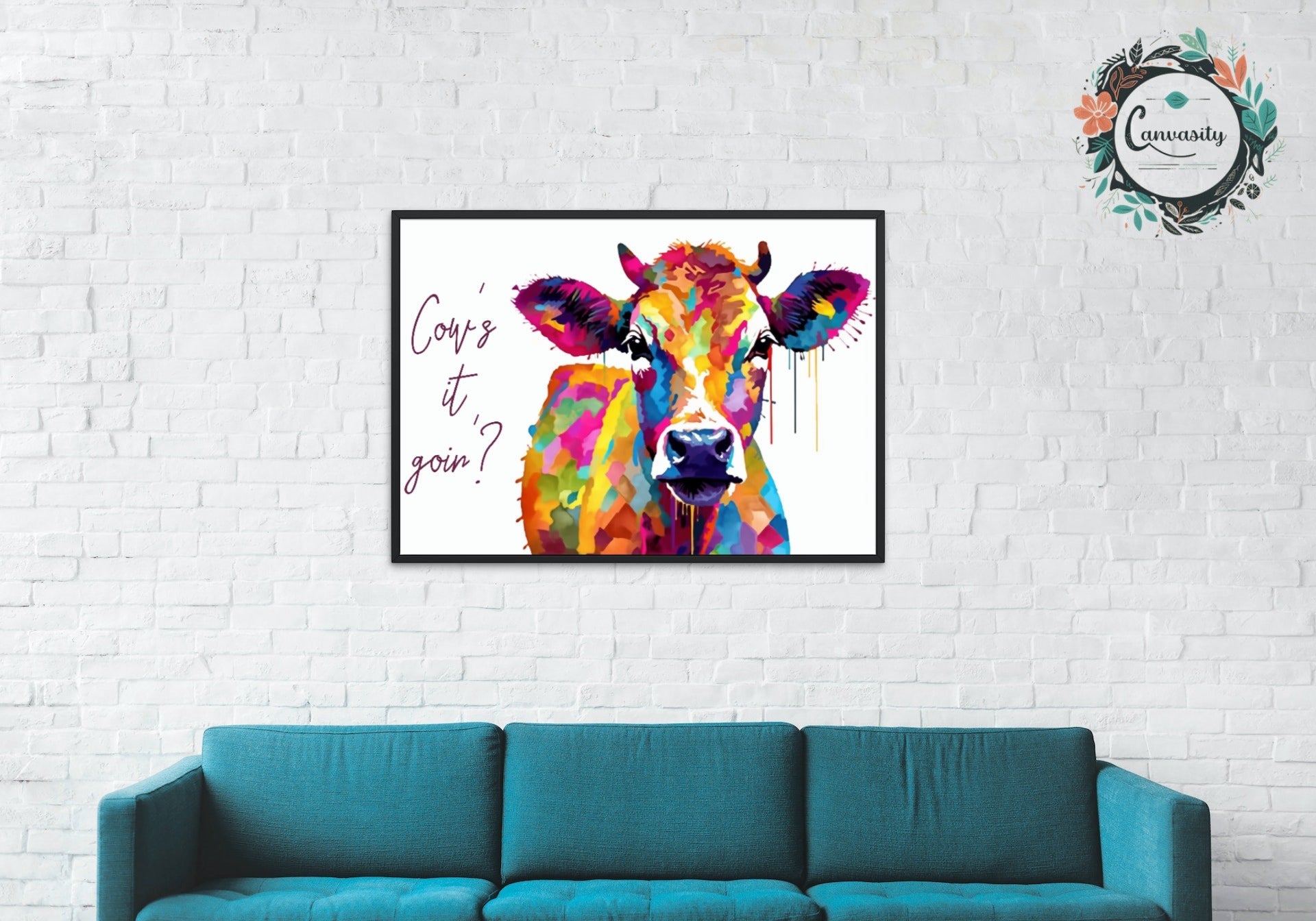 Cow's it goin'? Abstract Geometric Cow Print - Unframed - Matte Paper - Colourful wall art by Canvasity Crafts