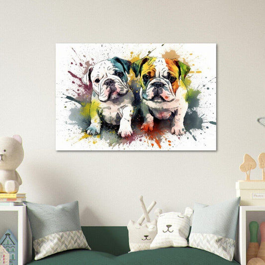 Cute Bulldog Puppies Watercolor Poster Print | Colorful Wall Art Gift for Dog Lovers, Bully Mom or Dad. Puppy love! - Posters - Colourful wall art by Canvasity Crafts