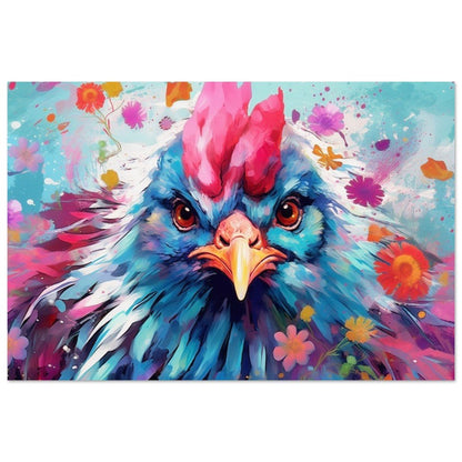 Cute Chicken Print in Blues and Pinks - Unframed - Matte Paper - Colourful wall art by Canvasity Crafts