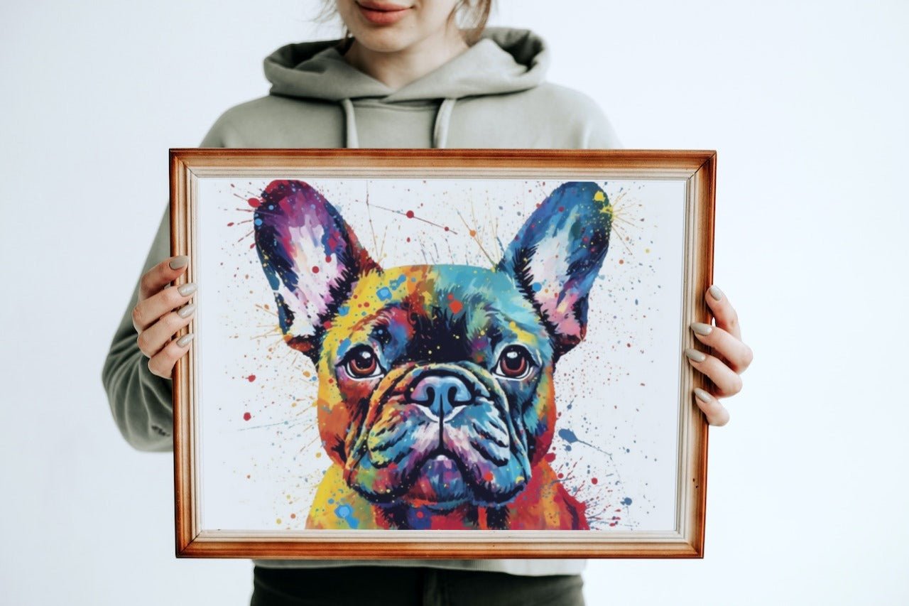 Cute French Bulldog Print - Unframed - Matte Paper - Colourful wall art by Canvasity Crafts