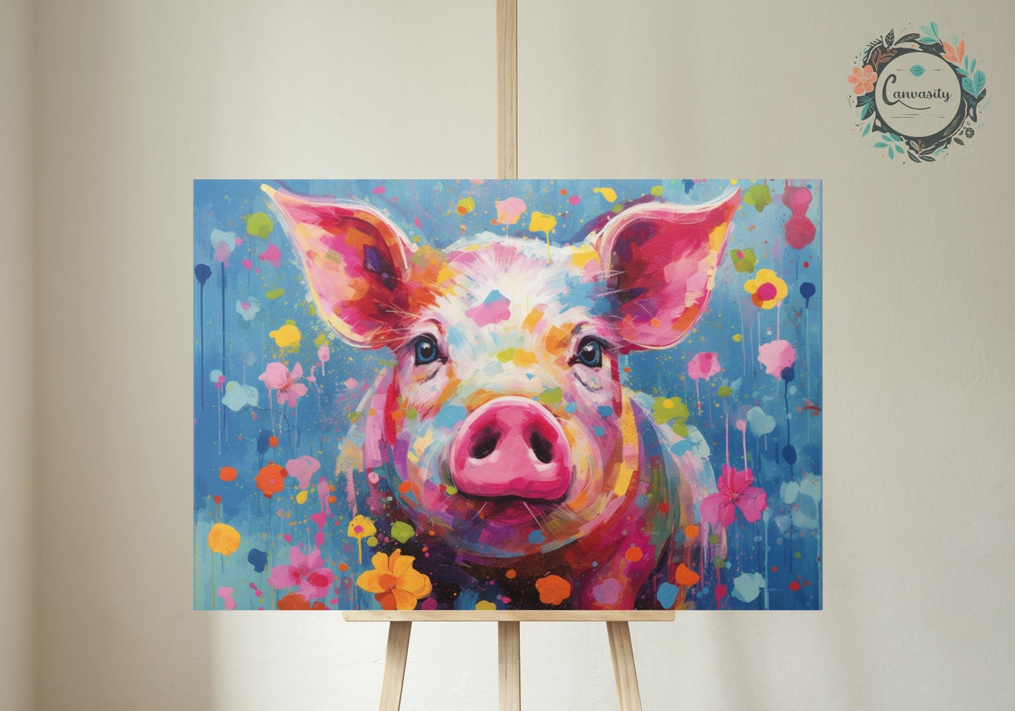 Cute Pig Print in Blue - Unframed - Matte Paper - Colourful wall art by Canvasity Crafts