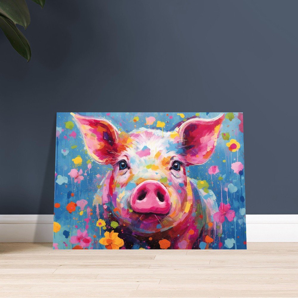 Cute Pig Print in Blue - Unframed - Matte Paper - Colourful wall art by Canvasity Crafts