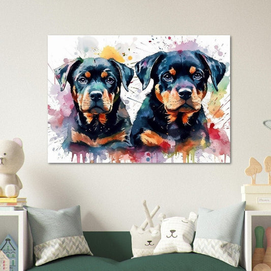 Cute Rottweiler Puppies Watercolor Poster Print | Colorful Wall Art Gift for Dog Lovers, Rottie Mom or Dad. Puppy love! - Posters - Colourful wall art by Canvasity Crafts