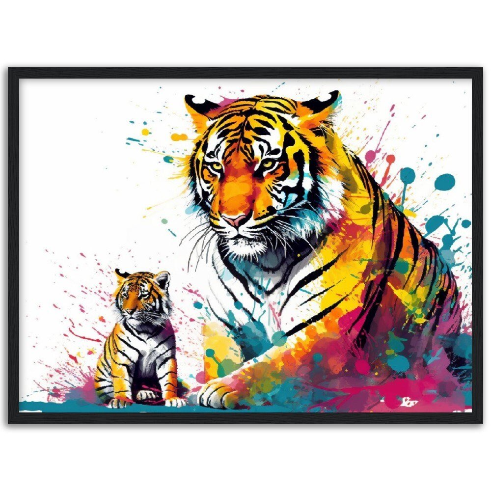 Cute Tiger Family Wall Art | Watercolour Framed Poster | Nursery Gift for Tiger Lover - Framed Wall Art - Colourful wall art by Canvasity Crafts