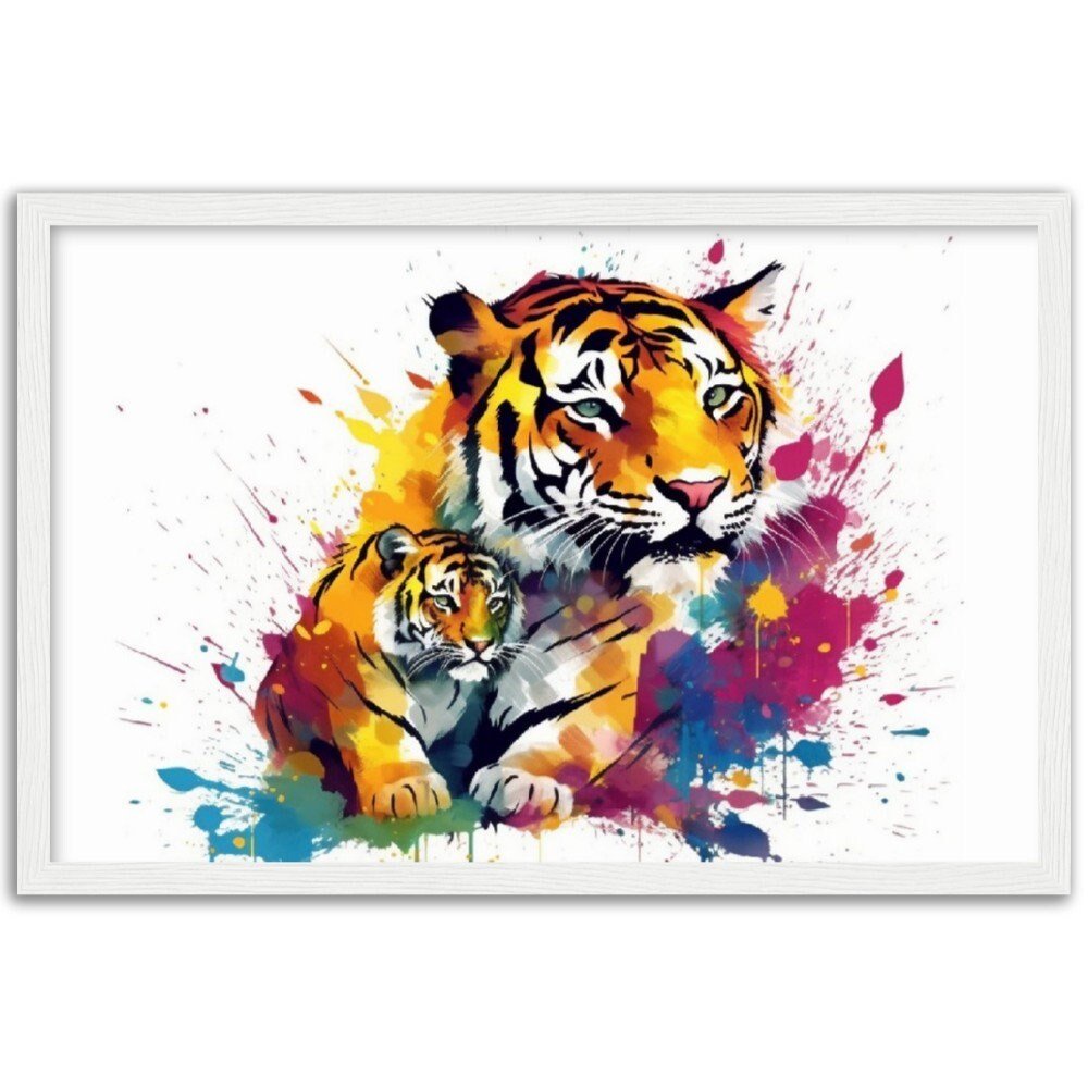 Cute Tiger Family Wall Art | Watercolour Framed Poster | Nursery Gift for Tiger Lover - Framed Wall Art - Colourful wall art by Canvasity Crafts