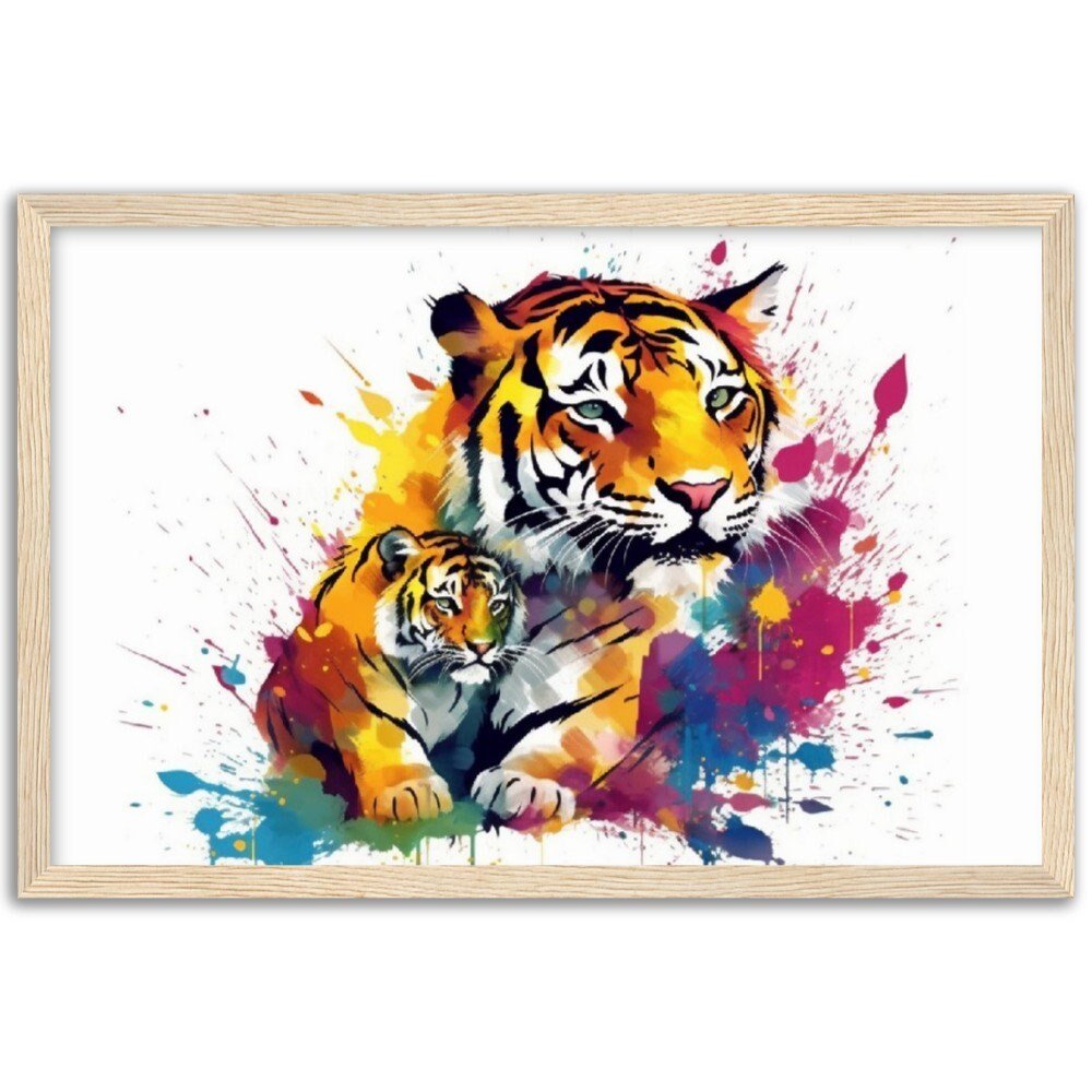 Cute Tiger Family Wall Art | Watercolour Framed Poster | Nursery Gift for Tiger Lover - Framed Wall Art - Colourful wall art by Canvasity Crafts